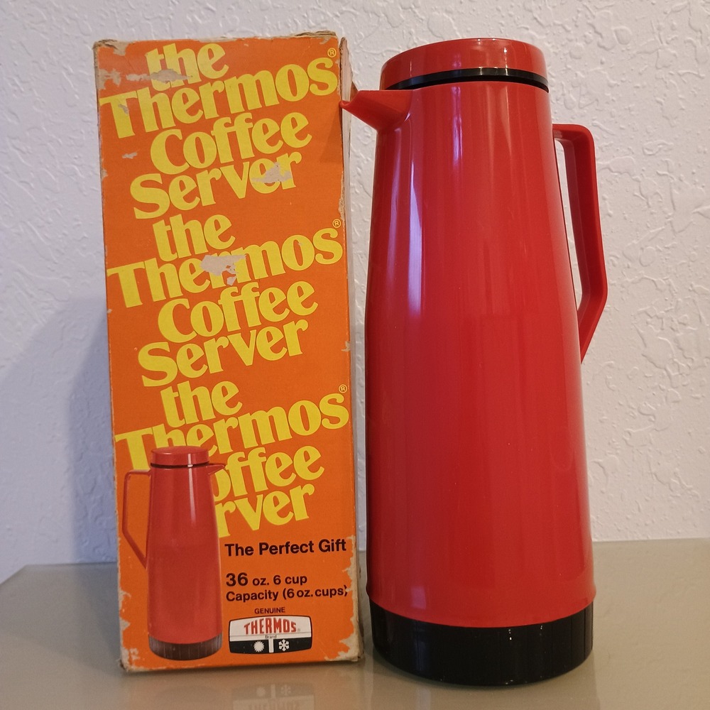 Vintage Thermos Coffee Server Model 900 Red 36oz 6 Cup Insulated Carafe with Box